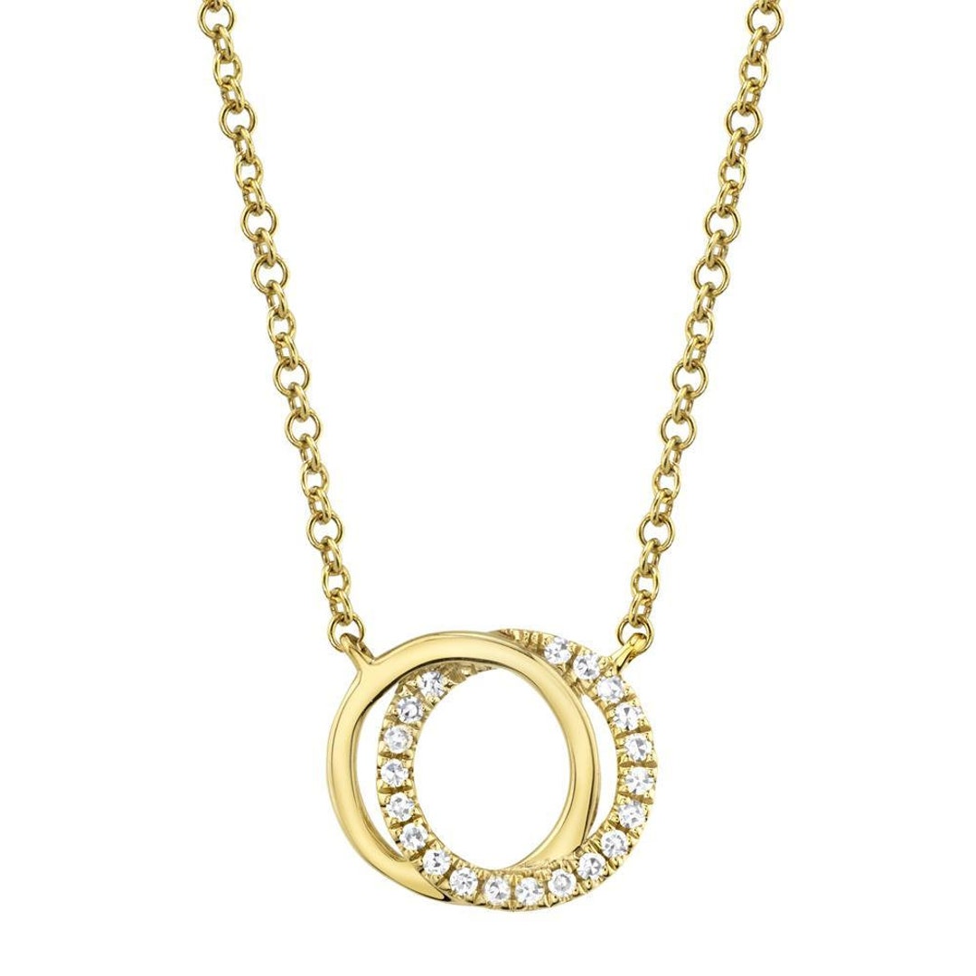 Diamond Interlocking Circle Pendant Necklace 14k Yellow Gold Natural
