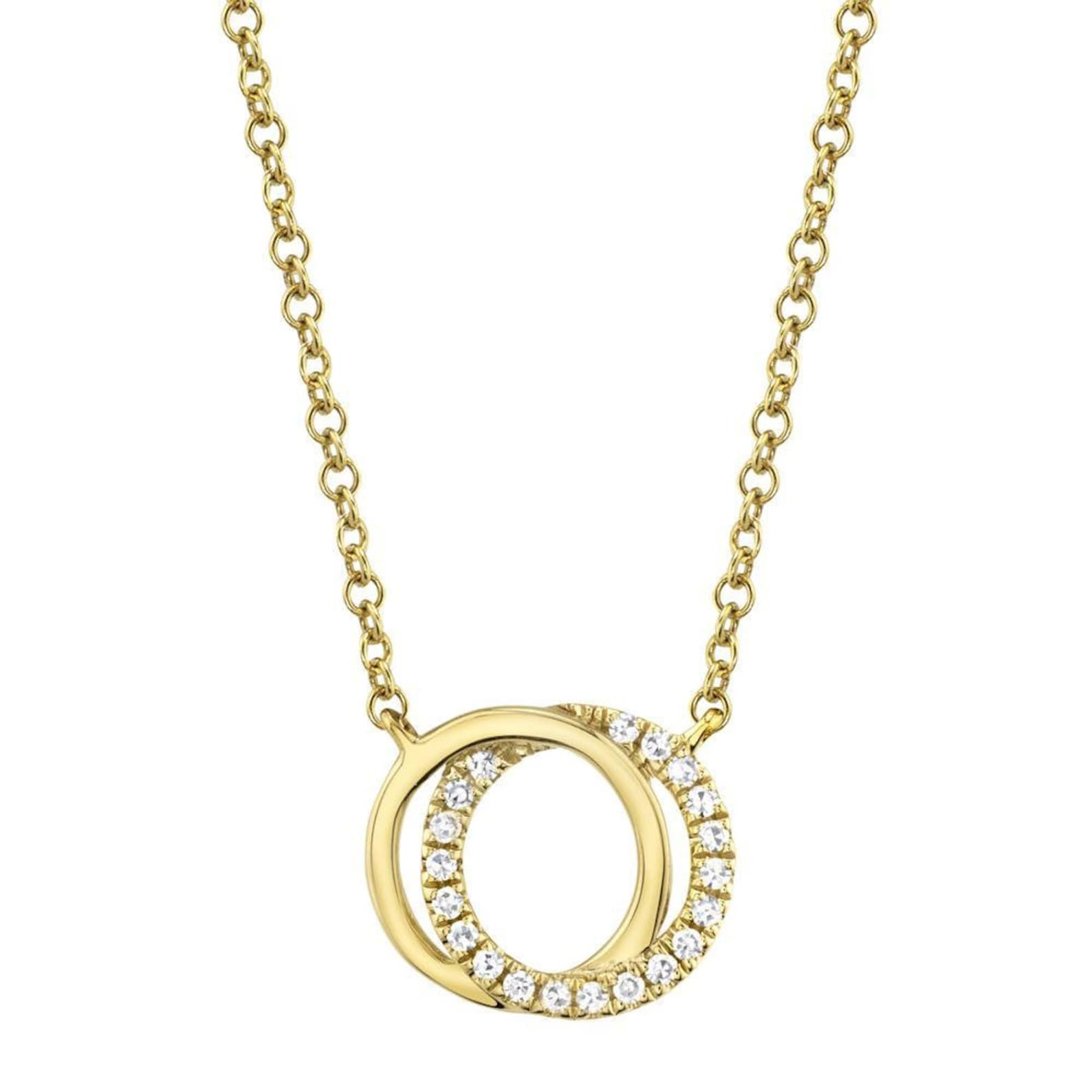 Diamond Interlocking Circle Pendant Necklace 14k Yellow Gold Etsy