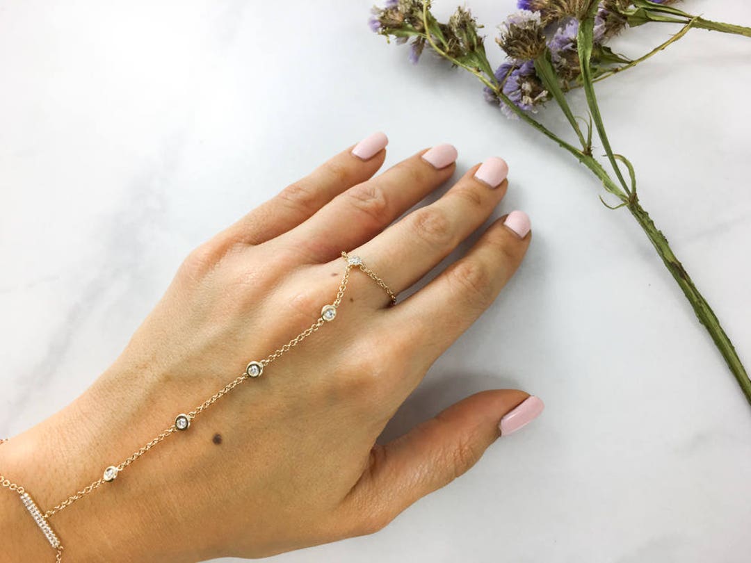 Diamond Slave Chain Finger Bracelet 14K Yellow Gold Natural Etsy