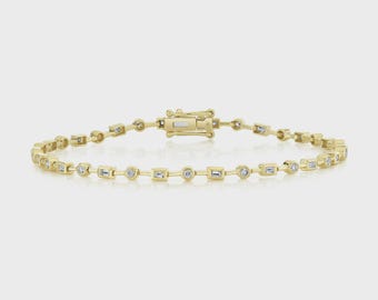 14K Yellow Gold Baguette Diamond Bracelet 0.60 CTW Natural Bezel Set