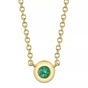 14K Yellow Gold Natural Emerald Pendant Necklace Bezel Set Solitaire Certified 0.04 CT Gift For Her