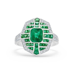 Art Deco Emerald Platinum Diamond Ring Certified Natural 1.58 CTW Handmade Estate Antique Inspired Gift For Her