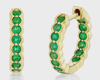 Emerald Huggie Earrings 14K Yellow Gold Natural 0.60 CTW Inside Out
