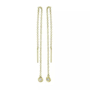 Diamond Threader Earrings 14K Gold, Yellow White Rose Certified Natural Gift For Her Chain Drops 0.04 CT