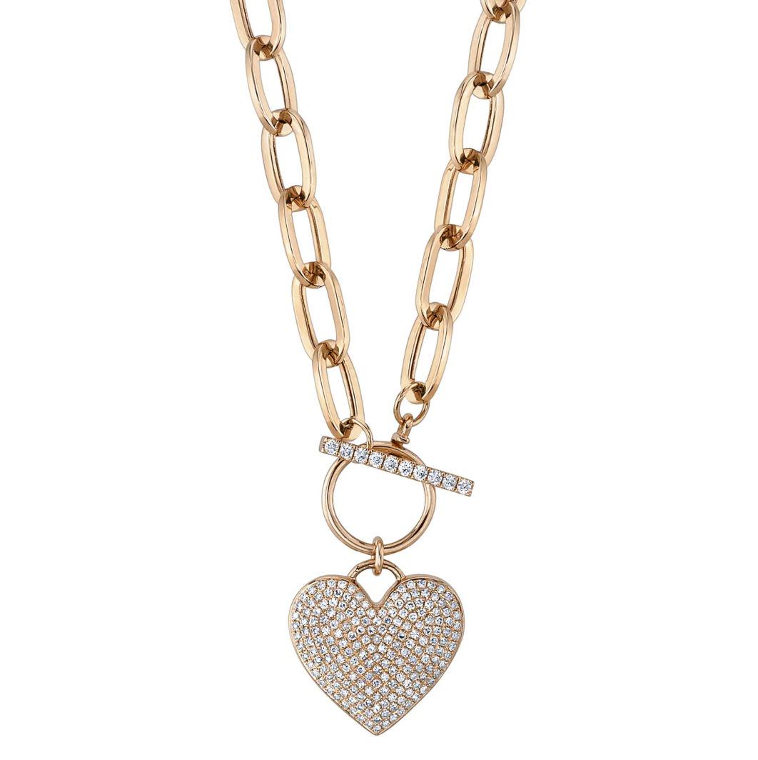 Chain Necklace Diamond Heart Toggle Necklace 14K Rose Gold Diamond
