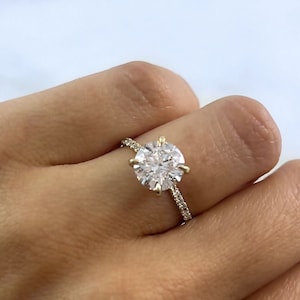 Lab Grown Round Diamond Engagement Ring 2.00CT 14K Yellow Gold Hidden Halo Solitaire IGI Certified