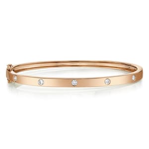 14K Rose Gold Diamond Bangle Bracelet Bezel Set Certified Natural 0.40 CT