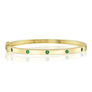 14K Yellow Gold Emerald Bangle Bracelet Love Certified Natural 0.38 CT