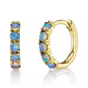 Natural Opal Huggie Hoop Earrings 14K Solid Yellow Gold 0.25 CT Gift For Her Earth Mined Conflict Free