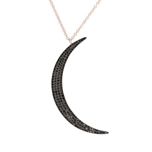 Natural Black Diamond Crescent Moon Necklace 14K Rose Gold Certified 0.50 CT
