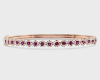 Ruby Diamond Bangle Bracelet 14K Rose Gold, 1.45 CTW Certified Natural