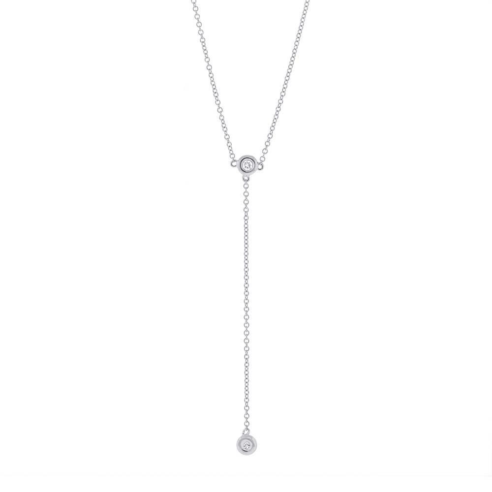 Diamond Lariat Y Necklace 14K White Gold Drop Pendant Round | Etsy
