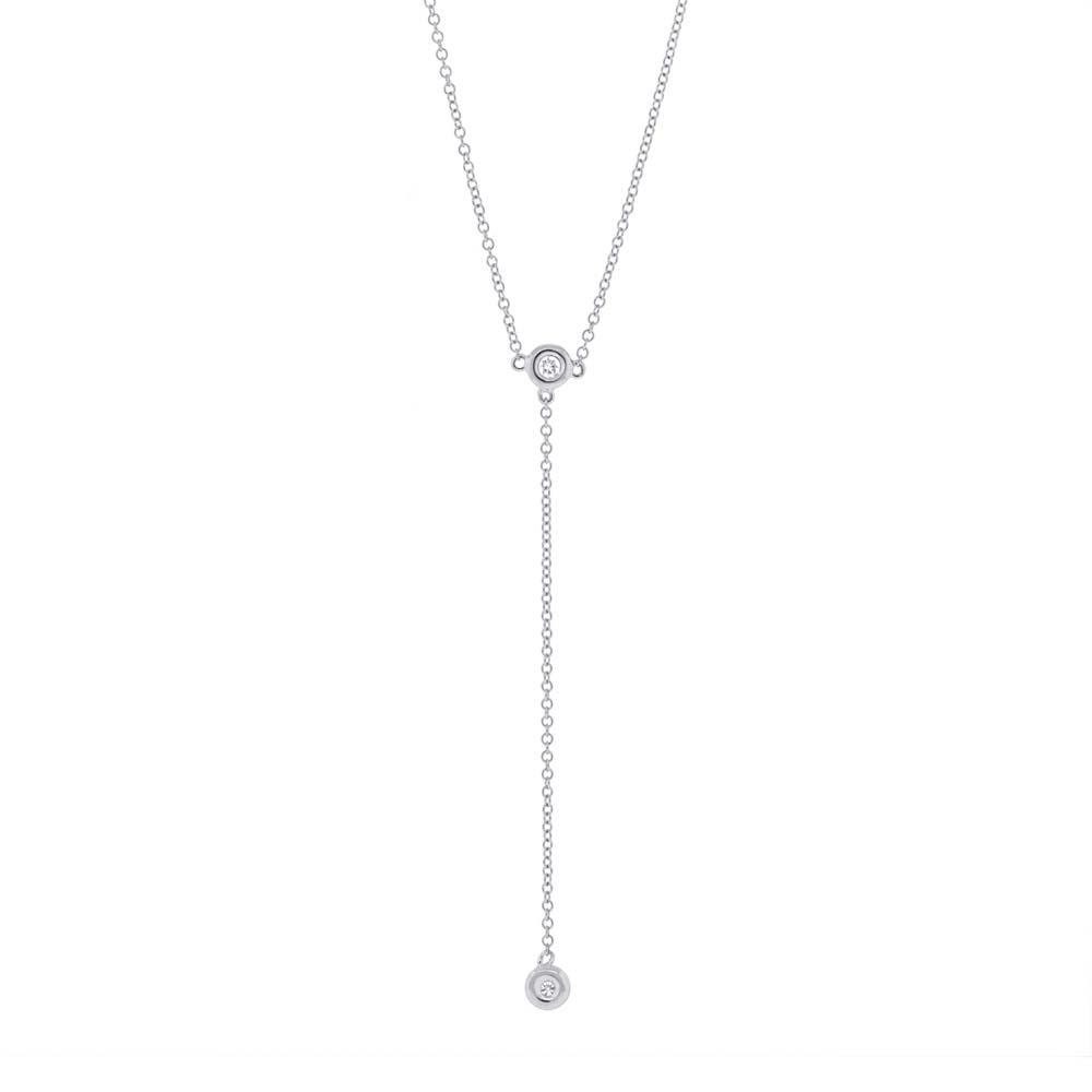 Diamond Lariat Y Necklace 14K White Gold Drop Pendant Round Etsy