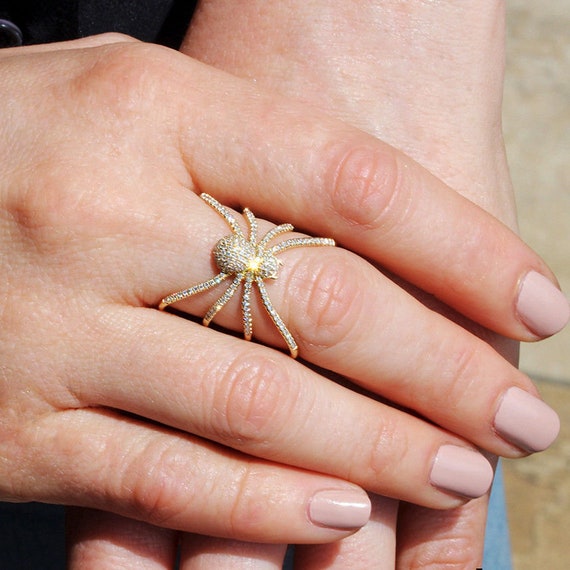 Pave Diamond Spider Ring Diamond Cocktail Ring 0.54 CT 14K Etsy