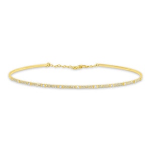 Conflict Free Real Diamond 14k Yellow Gold Choker, 0.81CT 14K Yellow Gold Natural Round Cut Real Diamond Choker Necklace Adjustable