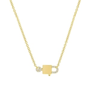 14K Yellow Gold Lock Key Diamond Pendant Necklace Natural 0.04 CT