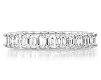18K White Gold Emerald Diamond Eternity Ring 2.66CT Natural Certified Anniversary Statement Gift for Her