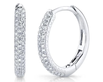 14K Weißgold Diamant Creolen Pave Set 0,60 "Durchmesser Natur