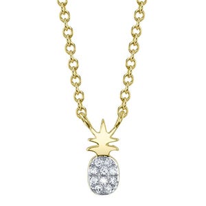 Diamond Pineapple Pendant Necklace 14K Solid Yellow Gold Certified Natural 0.03 CT