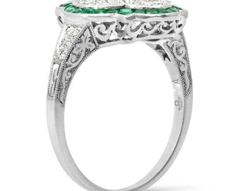 ダイヤモンド プラチナ エメラルド アールデコ リング アンティーク