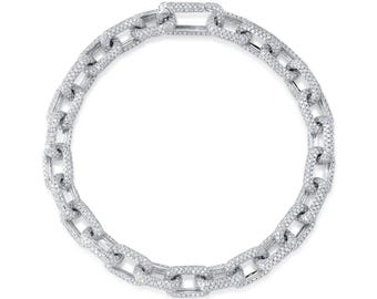 Diamond Paper Clip Link Bracelet 14K White Gold Pave Set 7.50 CTW Certified Natural
