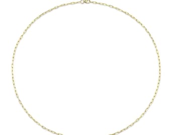 14K Solid Yellow Gold Paperclip Link Chain Necklace 18 Inch Adjustable Lobster Clasp Gift For Her, Paper Clip Necklace