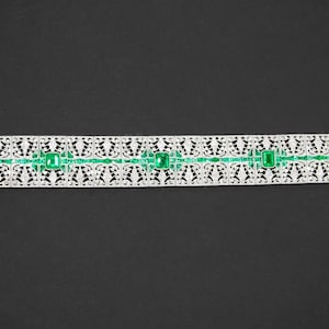 Art Deco Emerald And Diamond Platinum Bracelet 8.14 CTW Certified Natural Handmade Gift For Her Antique Estate Inspired One Of A Kind