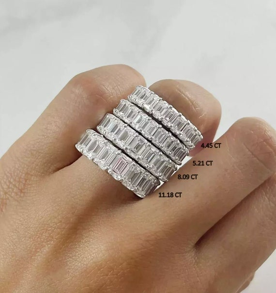 8.09 CT Lab Grown Emerald Cut Diamond Eternity Ring 14K White Gold