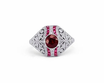 Ruby Diamond Engagement Platinum Ring Art Deco Inspired GIA Natural Handmade NO HEAT 1.80TCW Estate Antique Design Certified Gift For Her