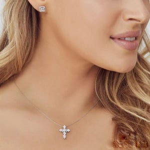 Baguette Diamond Cross Necklace Pendant 14K White Gold Natural 0.60 CT