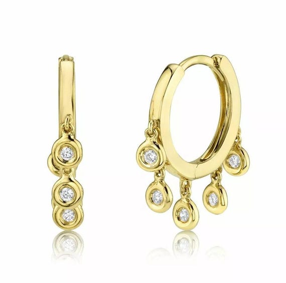 Diamond Shaker Hoop Earrings 14K Gold Solid Yellow White or Rose