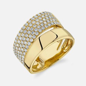 14K Yellow Gold Diamond Cocktail Statement Ring Wide Band Pave Set 1.00 CT Natural Unique Gift For Her