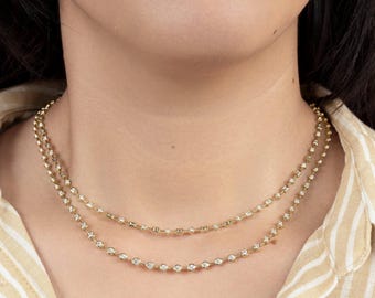 Baguette And Round Diamond Bezel Necklace 14K Yellow Gold 1.80 CTW Natural