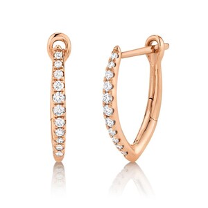 Diamond Marquise Drop Hoop Earrings 14k Rose Gold Natural Round Cut 0.15ct Dainty Gift for Her