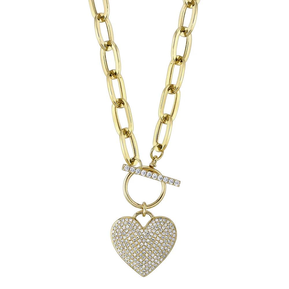 14K White Gold Diamond Heart Necklace Paper Clip Chain 0.50 CT