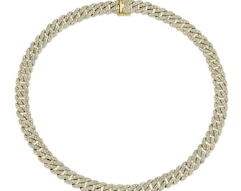 Diamond Cuban Chain Link Necklace 14K Yellow Gold Womens Pave Round Rope 12.80 TCW Natural Conflict Free Gift For Her