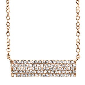 14K Rose Gold Diamond Bar Necklace Rectangle Pendant Pave Set Natural 0.25 CT
