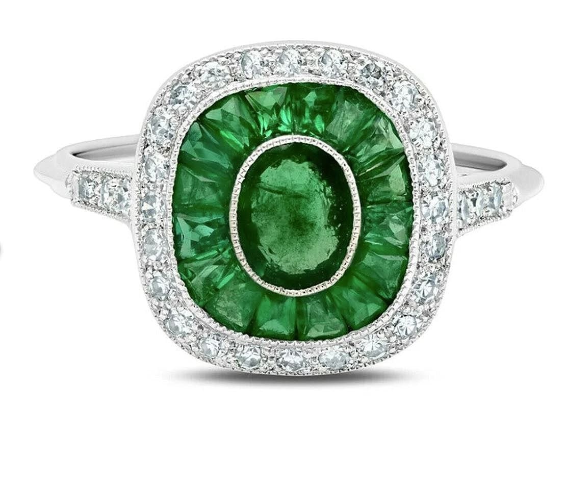 アールデコ エメラルド リング ダイヤモンド プラチナ