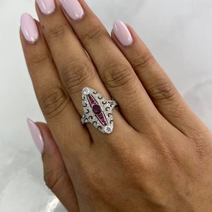 Art Deco Oval Ruby Diamond Platinum Ring Antique Estate Inspired Natural 1.34 CTW Certified Cocktail Anniversary Handmade Gift For Her