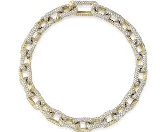 Diamond Paper Clip Link Bracelet 14K Yellow Gold Pave Set 7.50 CTW Certified Natural