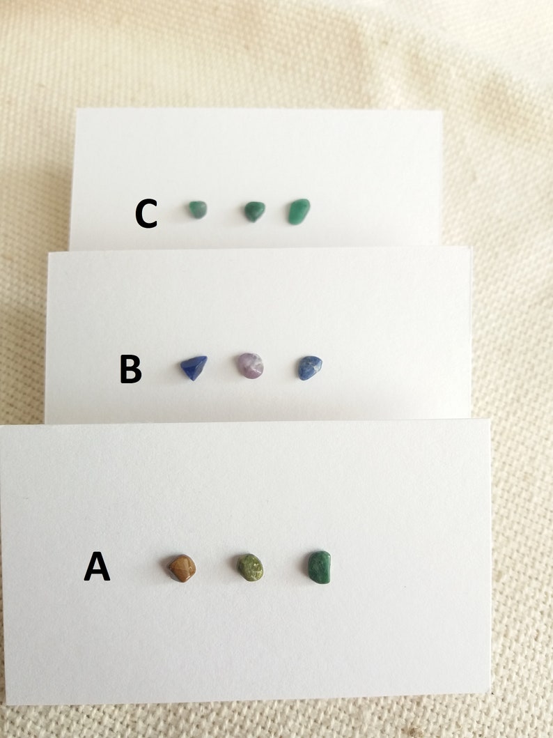 Aventurine Amethyst Unique OOAK studs Tiny Crystal Studs Sodalite Set of 3