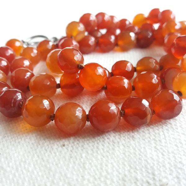 Carnelian Hand Knotted Necklace, Orange Agate Necklace