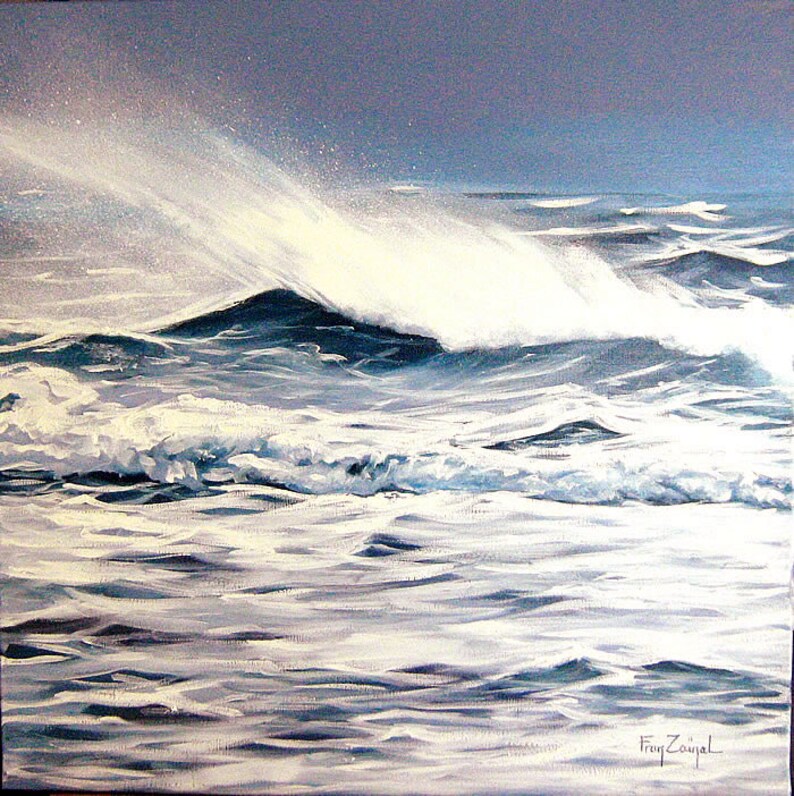 Peinture Peinture à l'huile sur toile : Vagues d'orage dans la baie de Quiberon 1 60x60cm image 1