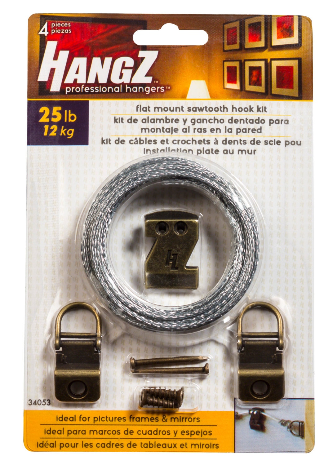 HangZ 10008B 1-Hole D-Ring Picture Hangers 50 Pack, 50 lb, Nickel