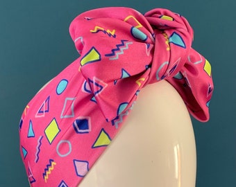 Pink retro print turban bow headband