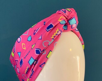 Pink retro print knotted headband