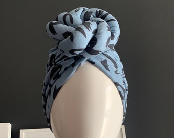 Blue and Black abstract print ‘twist’ turban