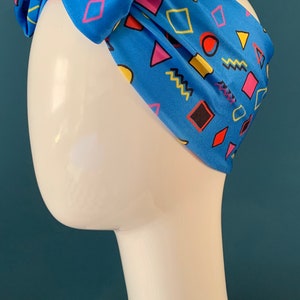 Blue retro print. Turban bow headband image 2