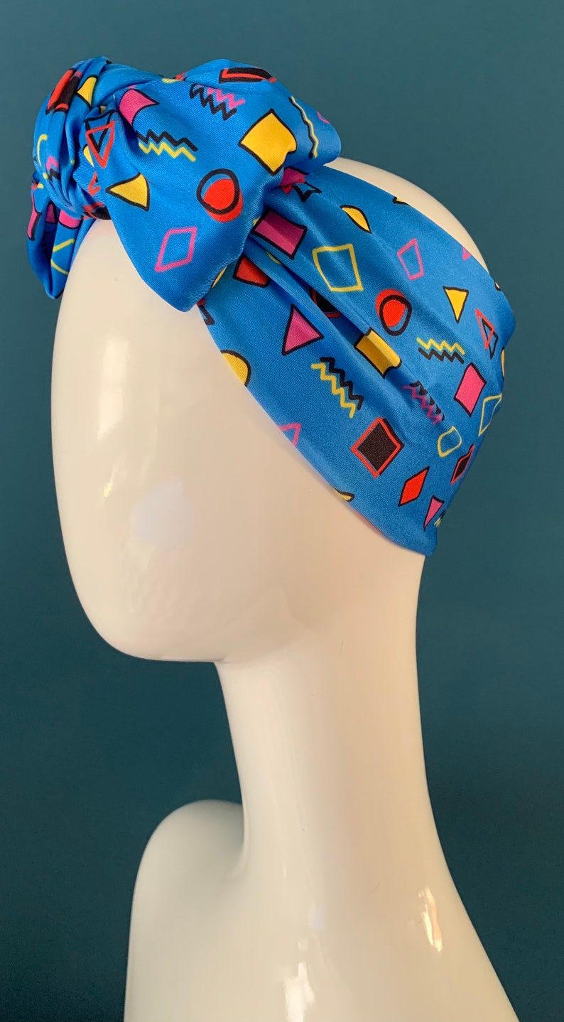 Blue retro print. Turban bow headband image 2