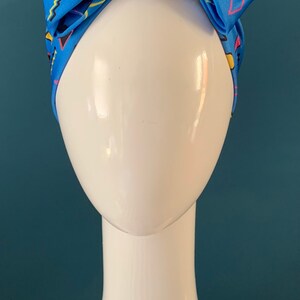 Blue retro print. Turban bow headband image 3